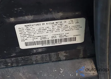 2011 Infiniti G25 Journey из США, поврежденный, VIN JN1DV6AP0BM830302